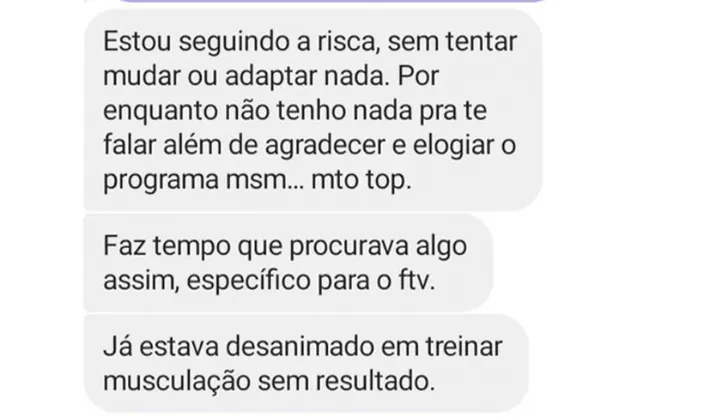 Print de depoimento: “Faz tempo que procurava algo assim, específico para o ftv”