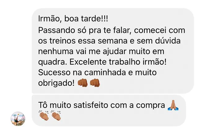 Print de depoimento: “Comecei com os treinos essa semana… Tô muito satisfeito com a compra”