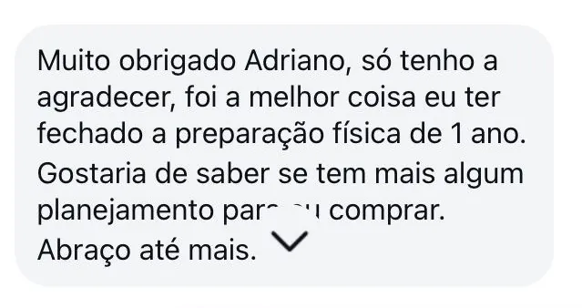 Print de depoimento: “Foi a melhor coisa eu ter fechado a preparação física de 1 ano”